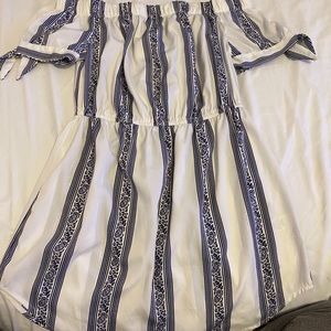White and blue off the shoulder dress